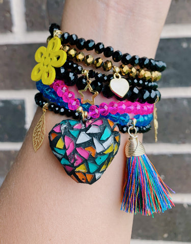Black & Neon Heart - Set of Bracelet & Earrings