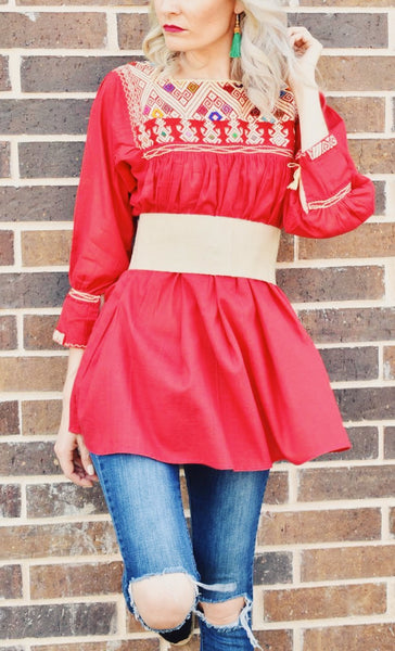 Tunic Style Mexican Top with Belt